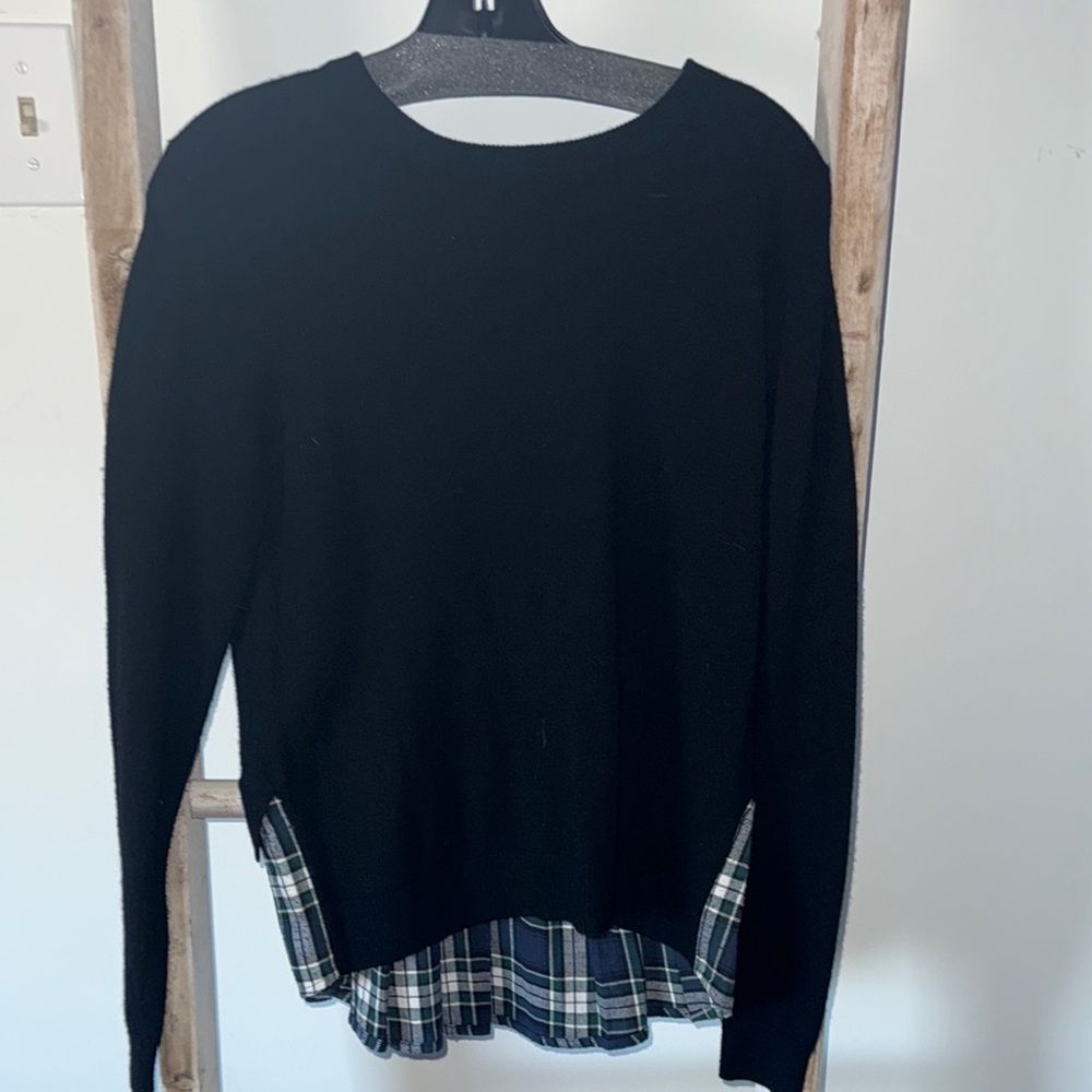 Black Sweater with Plaid Hem